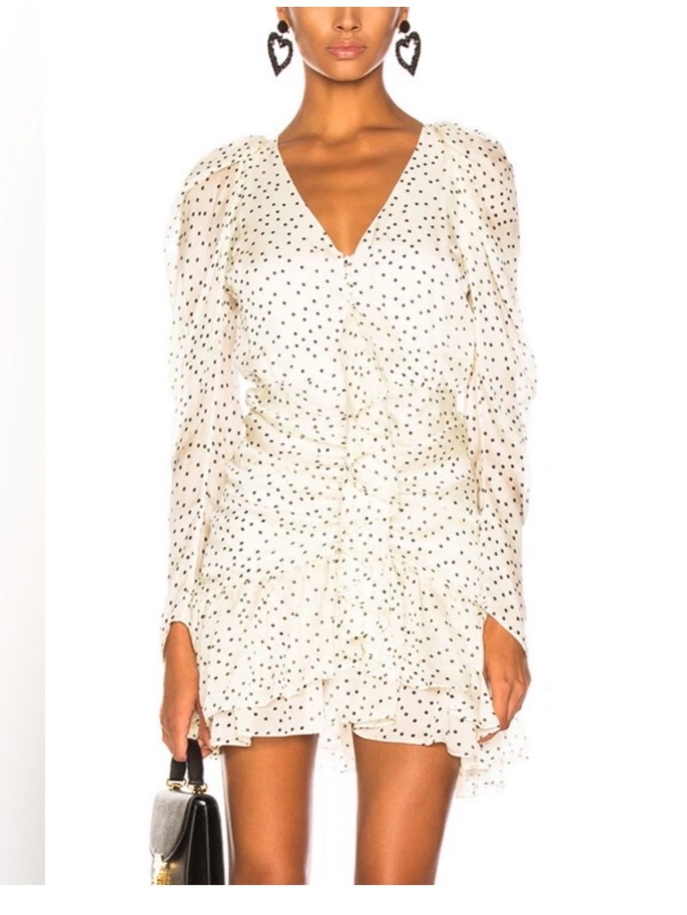 Magda Butrym Cream Polka Dot Ruffle Long Sleeve Dress
